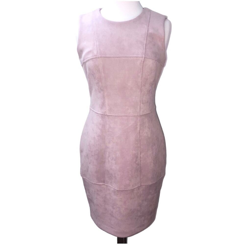 DKNY Seamed Faux Suede Sheath Dress in Blush Mauve Pink 6 EUC